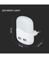V-tac Natlampe med USB - Automatisk tænding ved mørke, Samsung chip, 0,45W, 3000K, firkantet