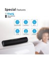 Bærbar Bluetooth højttaler med stofdesign - 2x3W, sort, FM radio, USB/TF, TWS, genopladelig, 39,4cm lang