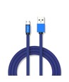 1m Micro USB kabel, 2.4A - Blå, Ruby Series, bomuldsflet, hurtig opladning