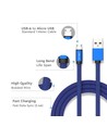 1m Micro USB kabel, 2.4A - Blå, Ruby Series, bomuldsflet, hurtig opladning