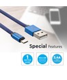 1m Micro USB kabel, 2.4A - Blå, Ruby Series, bomuldsflet, hurtig opladning