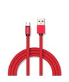 MicroUSB kabel 1m rød - Bomuldsstof, MicroUSB til USB-A