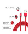 MicroUSB kabel 1m rød - Bomuldsstof, MicroUSB til USB-A