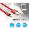 1m Micro USB flettet kabel med bomuldsstof - rød (Ruby serie)