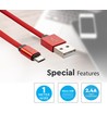 MicroUSB kabel 1m rød - Bomuldsstof, MicroUSB til USB-A