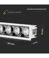 20W rektangulært LED indbygningsspot, RA90 - Samsung LED chip, hvid, hul: 200x45 mm, 5700K