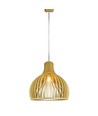 Ø45cm Træ pendel - Kegleformet design, krom detaljer, E27 fatning, uden lyskilde