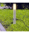 60cm E27 havelampe med sensor og 2 udtag - IP44, rustfrit stål, PIR sensor, 2x Schuko stik, uden lyskilde