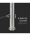 60cm E27 havelampe med sensor og 2 udtag - IP44, rustfrit stål, PIR sensor, 2x Schuko stik, uden lyskilde