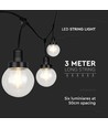 3m LED lyskæde med 6 pærer - Ø15cm pærer, E27 fatning, IP65 udendørs, mat sort, kan sammenkobles