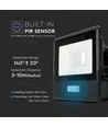 10W Projektør - PIR Sensor, Samsung Chip, 6500K, Sort Hus