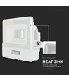 20W LED projektør med sensor, Samsung LED chip - IP65, hvid, kold hvid, udendørs, bevægelsessensor