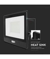 50W LED projektør med sensor - Samsung LED chip, IP65, sort, 6500K, 5 års garanti