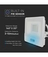 20W projektør - PIR Sensor, Samsung Chip, 1m Kabel, 4000K, Hvid hus