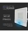 50W projektør - PIR Sensor, Samsung Chip, 1m Kabel, 4000K, Hvid hus