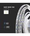 5m 8W/m stænktæt LED strip - 24V, IP65, 120 LED pr. meter, 6500K
