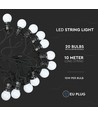 0,5W - Pære LED Lyskæde, 10m, 20 Pærer, EU Stik, 6000K, 24V