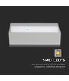 12W LED Udendørs - Op/Ned, Soft Lys, Stor, 3000K, Grå Hus.