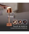 3W LED Genopladelig Bordlampe - Touch Dæmpbar, 3000K, Guld Hus.