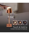 3W genopladelig LED bordlampe, guld - Touch dæmpbar, 4000K, 4000mAh batteri, 8-10 timers driftstid