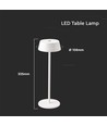 2W genopladelig LED bordlampe, hvid - IP54, touch dæmpbar, 5V, varm hvid, op til 10 timers batteri