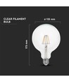 E27 10W LED filament globe pære - G125, 1055lm, klart glas, 125x173mm