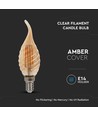 E14 4W Filament LED kronepære - Candle tip, amber glas, 2200K, Ø3,5cm