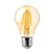 E27 12W LED pære - A60, kultråd, rav farvet glas, ekstra varm 2200K