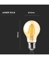E27 12W LED pære - A60, kultråd, rav farvet glas, ekstra varm 2200K