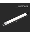 30cm 1,5W LED skabslampe med PIR sensor - 5V, 110lm, 4000K, genopladelig, sølv, magnetisk montering