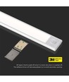 40cm 2W LED skabslampe med PIR sensor, 5V - Sølv, 2200mA batteri, IP20, 4000K