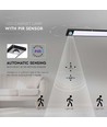 60cm 2,5W LED skabslampe med PIR sensor, sort - 5V, 4000K, 3000mA batteri, genopladelig, IP20