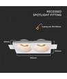 Dobbelt GU10 downlight til gipsloft indspartling - Ekskl. lyskilde og fatning, hul: 195x105mm, undersænket