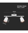 12W dobbelt LED væglampe - 3000K, hvid