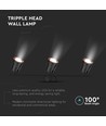 18W sort LED væglampe - 4000K, 3 hoveder