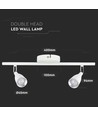 9W dobbelt LED væglampe - 3000K, hvid