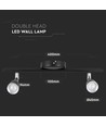 9W LED væglampe, sort - 4000K, 840lm, IP20, dobbelt hoved, indendørs, inkl. lyskilde
