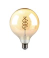 E27 6W dæmpbar LED spiral filamentpære - G125, Amber glas, 1800K, 300° lysspredning