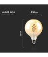 E27 6W dæmpbar LED spiral filamentpære - G125, Amber glas, 1800K, 300° lysspredning