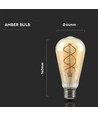 E27 5W dæmpbar LED pære - ST64, kultråd, rav farvet glas, ekstra varm 1800K