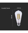 E27 4W LED filament pære - ST64, 840lm, klart glas, 3000K, varm hvid