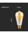 E27 5W ST64 long filament LED pære - Amber glas, 1800K, 300lm, 300° spredning