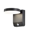 17W LED væglampe med sensor, rund - IP65, 4000K, sort, PIR sensor, udendørs, 2480lm