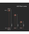 4W LED gulvlampe, genopladelig - IP54, Corten, touch dæmpbar, justerbar højde 50-130cm, USB-opladning