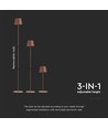 4W LED gulvlampe, genopladelig - IP54, Corten, touch dæmpbar, justerbar højde 50-130cm, USB-opladning