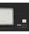 VT LED Solar Projektør 40W - 6400K, 5000 mAh Batteri, 3m Kabel, Smart IR Fjernbetjening, Hurtig Opladning