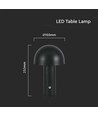 3W genopladelig LED bordlampe, sort - 3-i-1 CCT, dæmpbar, touch, 5V, 1800mAh batteri
