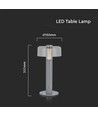 1W genopladelig LED bordlampe - Touch dæmpbar, 1800mAh batteri, 3000K, grå, inkl. USB-C kabel