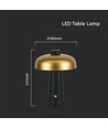 LED bordlampe - 1800mAh batteri Ø300x390 3i1 guld+sort hus