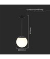Ø20cm pendel loftlampe, mat sort - IP44, E27 fatning, opal hvid kugle, aluminium og plast, uden lyskilde